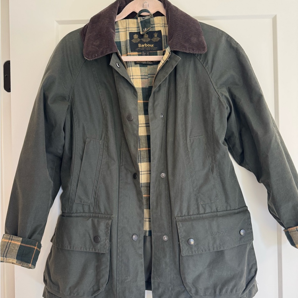 Barbour Beige and Green Tartan Jacket